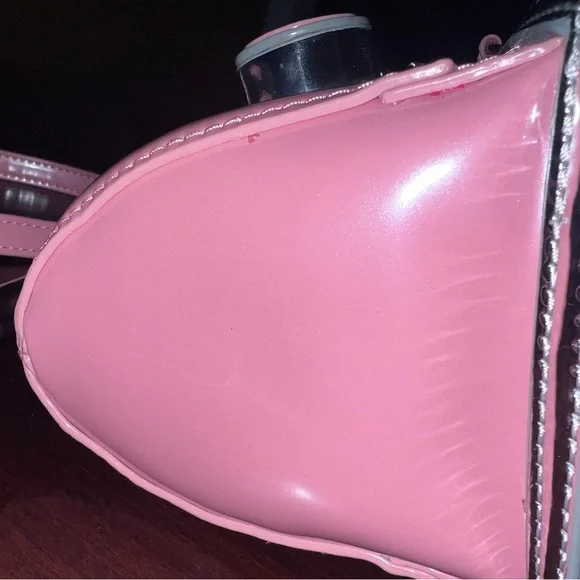 Betsey Johnson Kitch Iron bag NWT Pink Patent Crossbody Bag with Silver Chain - Picture 7 of 9